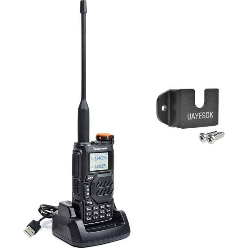QUANSHENG UV-K5 raadio 5W Walkie Talkie pikamaa laetav käsiraadio täiskasvanutele Politsei raadio FM, NOAA, C-tüüpi laadimine, 200 kanalit (UV-K5 koos hoidjaga)