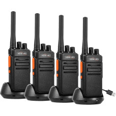 HESENATE HT66 Raadio, PMR446 Walkie Talkie, Royalty-Free Long Range, Woki Toki, 16 kanaliga raadioside komplekt, Walky Talky käsiraadio VOX Scan USB C laadimisjaamaga (must, 4 komplekt)