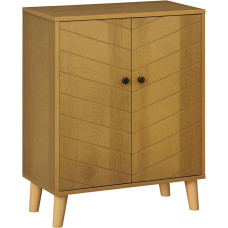 HOMCOM Vintage Storage Cabinet with Double Chevron Doors and Pine Legs Side Cabinet for Living Room Kitchen Bedroom Natural Wood Effect
