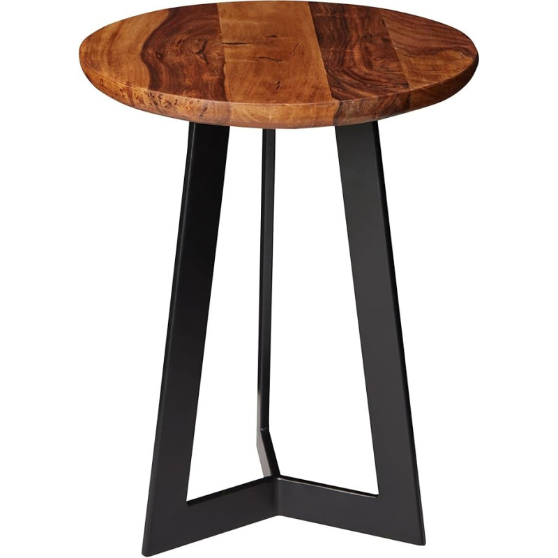 FineBuy SV51462 Sheesham Side Table Wood Metal Coffee Table Industrial Style Real Wood Stool Living Room Wooden Table Sofa Table Metal Legs Decorative Table Rosewood