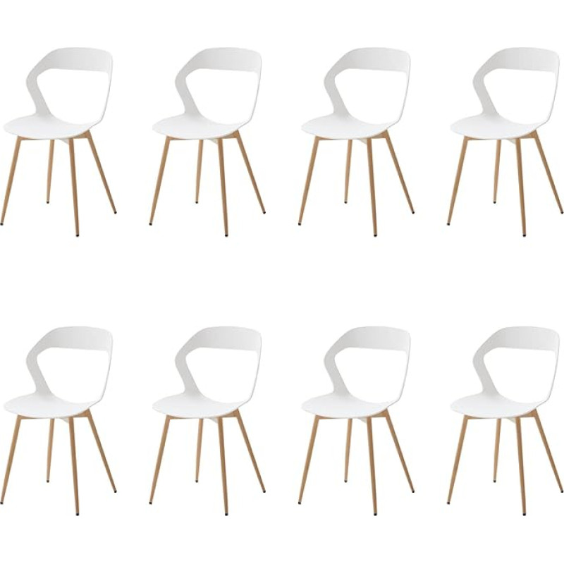 HJhomeheart Modern Dining Chairs, Set of 8, Kitchen Chairs with Metal Legs, Scandinavian Style Office Chair, Hollow Back Design (White + Natural Colour)