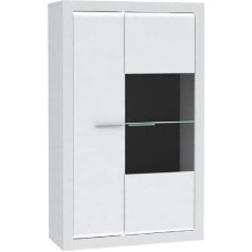 FORTE L-Light Display Cabinet with 1 Door and 1 Glass Door, Wood Composite, White with White High Gloss, W x H x D: 98 x 160 x 41.3 cm