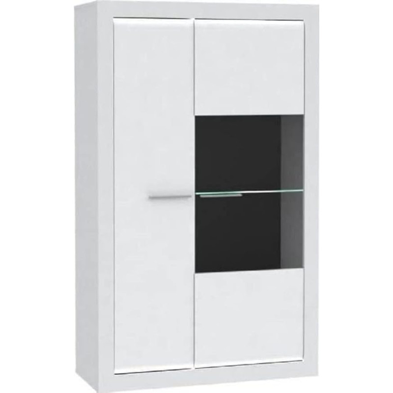 FORTE L-Light Display Cabinet with 1 Door and 1 Glass Door, Wood Composite, White with White High Gloss, W x H x D: 98 x 160 x 41.3 cm