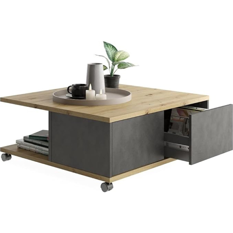 FMD Twin 659-001 Coffee Table W x H x D Approx. 70 x 36 x 70 cm in Matera Artisan Oak