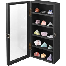 Ikee Design Black Wooden Wall Mounted 5 Tier Collector's Display Cabinet Accessories with Tempered Glass Door