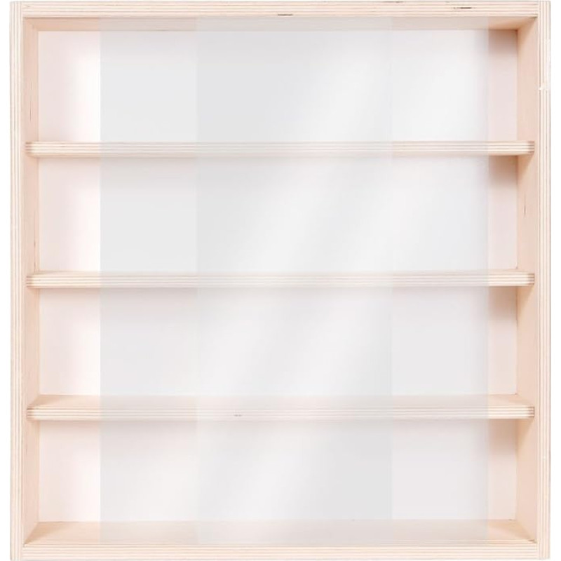 Alsino Collector's Display Case with Disc Wall Shelf Wooden Hanging Display Cabinet German Wood Manufacturer Minerals Stones Figures V07-50 x 52 x 12 cm with 2 Perspex Glass Panes