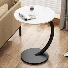 STCERY Sofa Table with Wheels, Small Side Table C Shape, Round Table as Storage Area, Rollable Sofa Table, Bedside Table, Suitable for Living Room, Bedroom, Home Office (White)