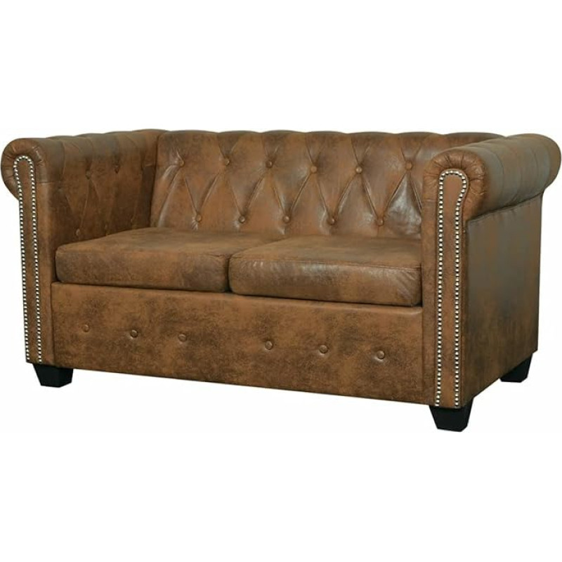 SECOLI Chesterfield Sofa 2-Seater Retro Faux Leather Vintage Brown Couch Upholstered Sofa Sofas & Couches Living Room Sofa Lounge Sofa Brown 2-Seater