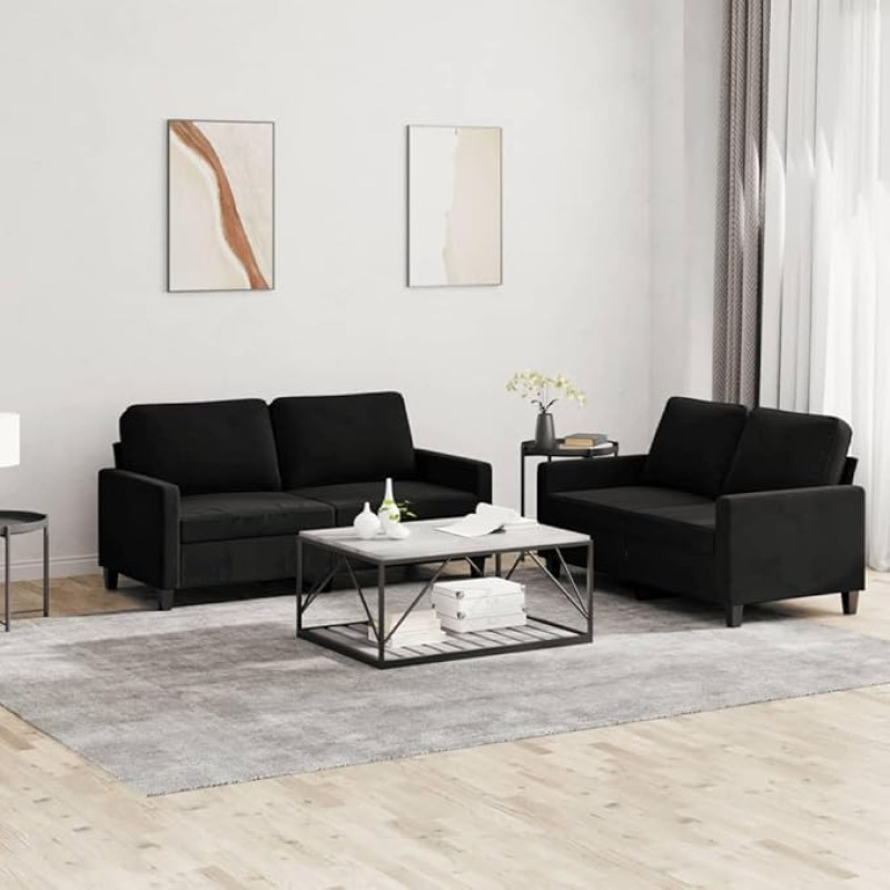Juroupi 2-TLG. Sofagarnitur mit Kissen Sofa Wohnzimmer Sitzgruppe Wohnzimmer Sofa Set Sofas FüR Wohnzimmer Schwarz Samt - 3201501