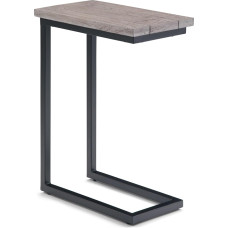 SIMPLIHOME Skyler Side Table, 18 Inch Wide Solid Mango/Metal Industrial C Shaped Side Table, Birch/Black, for Living Room, Office or Bedroom, Assembled