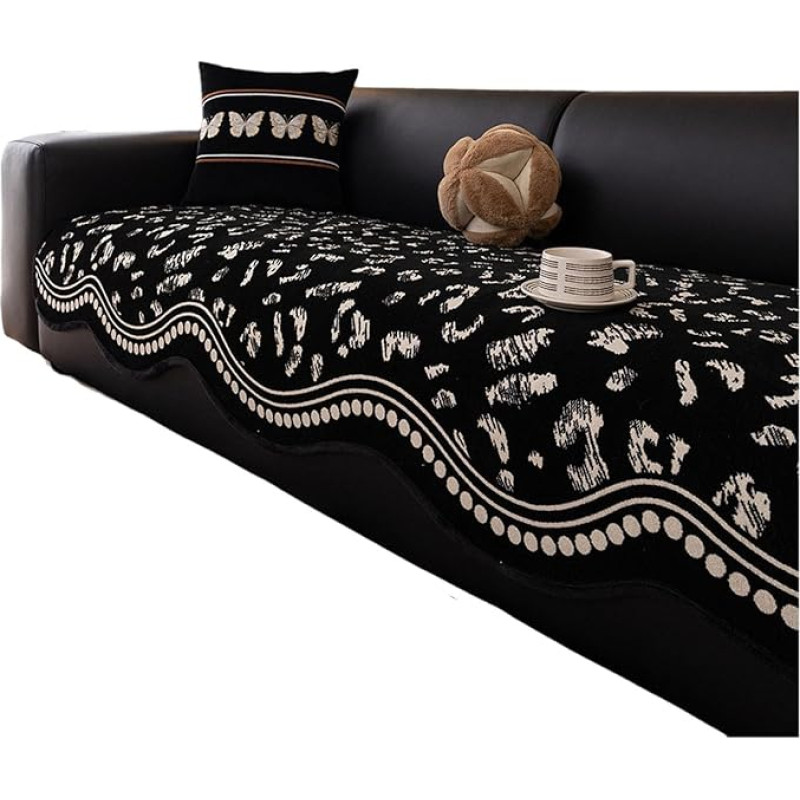 XQSXDKXQ Chenille geometrische Sofa-Kissenbezüge - All-Season Anti-Rutsch, modernes minimalistisches Design für Wohnzimmer und Schlafzimmer - Luxus Familie & Pet-Friendly Dekor,Schwarz,90 * 300cm