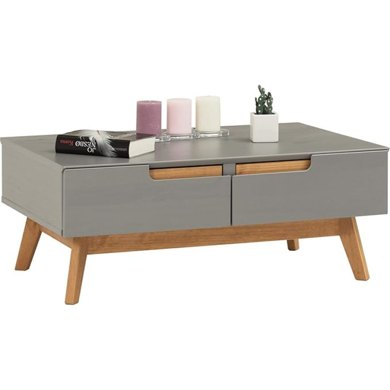 Idimex Tibor coffee table, solid pine, 2 drawers, 2 niches, choice of colours