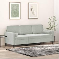 Snsowed 3200891 3-Seater Sofa with Decorative Cushions, Light Grey, 180 cm, Velvet, Lounge Sofa, Sofas & Couches, Relaxing Sofa, Couch for Living Room, 180 cm