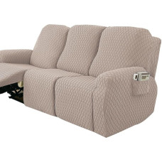 ZYHBBGXFC-XM Liege-Schonbezug, 4/6/8-teiliges Set, Stretch-Sofabezug mit Seitentasche, weicher, Dicker, waschbarer Möbelschutz for Wohnzimmer(Khaki,3 Seats)