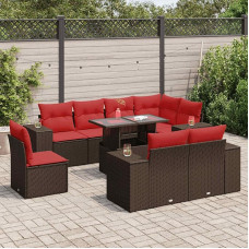 Rantry 9-TLG. Garten-Sofagarnitur mit Kissen Braun Poly Rattan Akazie Gartenlounge Model3326825