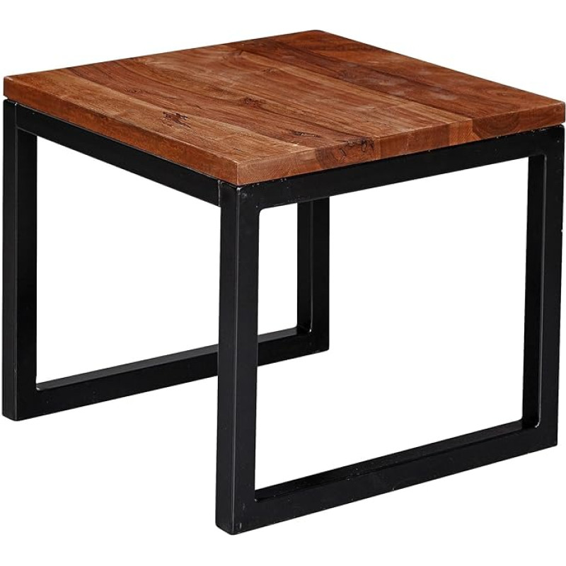 FineBuy Sheesham Side Table 45 x 40 x 45 cm Solid Wood/Metal Living Room Table, Industrial Style Designer Wooden Table, Living Room Table, Small Coffee Table Solid