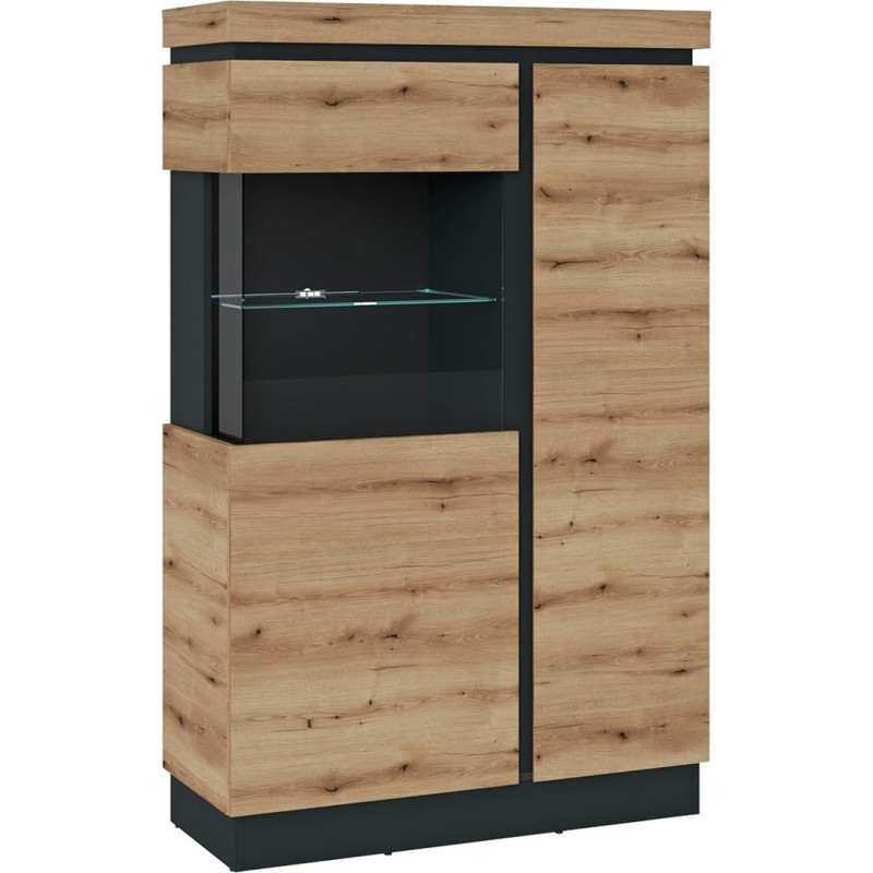möbelando Corte Glass Display Case in Coast Evoke Oak Decor - 103.5 x 163.5 x 40 cm (W x H x D)