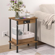YUFAM Side Table with Charging Station, Small Side Table, 2-Tier Bedside Table with Shelf, Bedside Table for Small Rooms in the Living Room, Bedroom