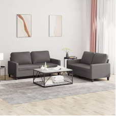 Brokky 3201410 2-Piece Sofa Set with Cushion Sofa Living Room Sofa Set Sofas for Living Room Grey Faux Leather
