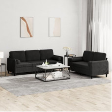 Brokky 2-TLG. Sofagarnitur mit Kissen Sofa Wohnzimmer Sitzgruppe Wohnzimmer Sofa Set Sofas FüR Wohnzimmer Schwarz Samt / 3202039