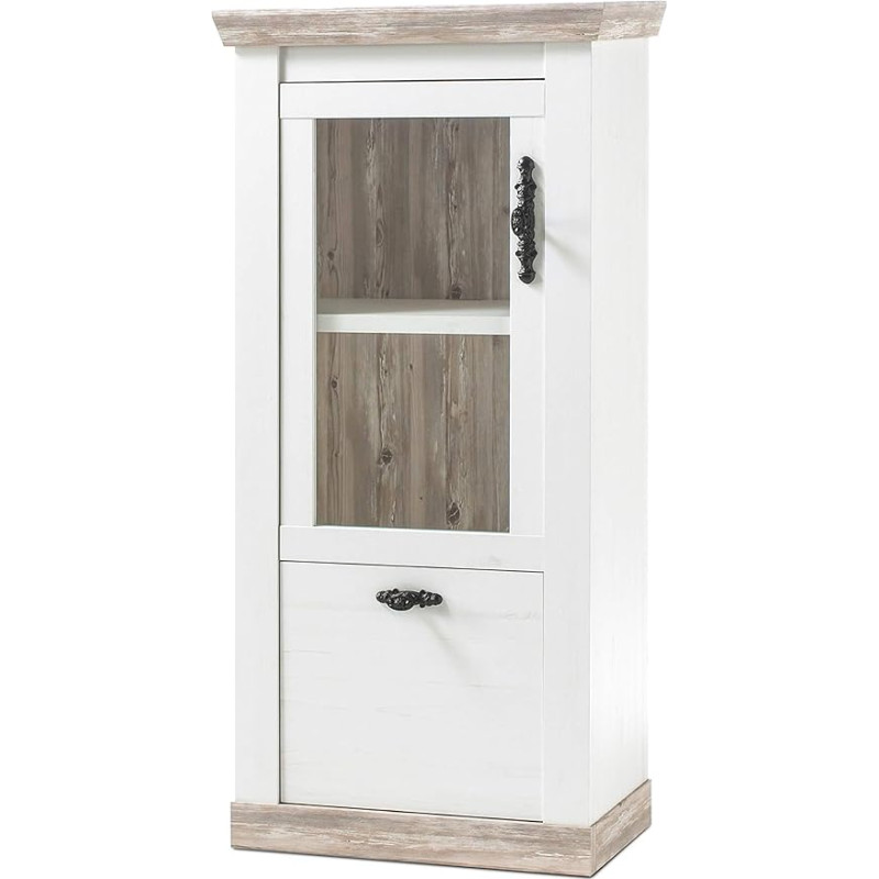 Newfurn Amelie Three Wooden Display Cabinet Country House Wooden Display Cabinet II 71 x 146 x 37 cm (W x H x D) II in Pine White/Pine White Living Room Bedroom Dining Room Hallway Hallway