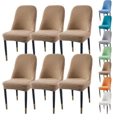 ouxei Dickes Jacquard-Set Für Esszimmerstühle (1/2/4/6) – Stretch-Schonbezüge Mit Rautenmuster Für Das Essen Im Restaurant(Khaki 6pcs)