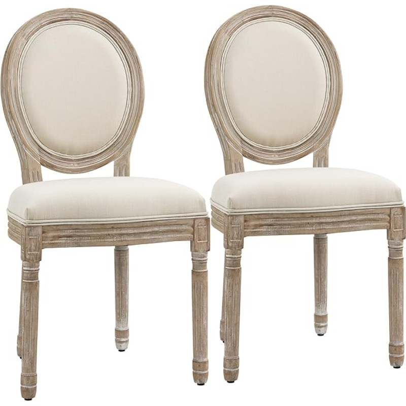 HOMCOM Dining Room Chairs, Set of 2, Kitchen Chairs with Backrest, Linen Look, Armchair, Upholstered Chair, Living Room Chair with Wooden Legs for Dining Table, Cream White + Natural