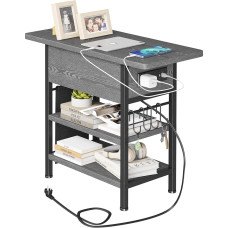 Beistelltisch mit Ladestation, Sofatisch mit Farbic-Tasche und Seitenhaken, Klappbarer Beistelltisch mit USB-Anschlüssen und Steckdosen, schmaler Nachttisch für Wohnzimmer,