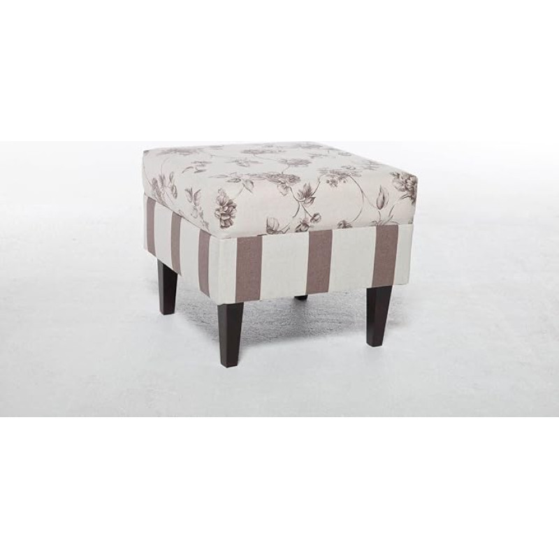 Benformato Aversa Stool with Beautiful Country House Fabric Combination in Beige and Dark Brown