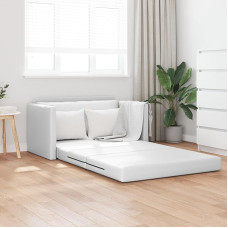 Massbinet Floor Sofa Bed 2-in-1 White 124 x 71 x 78 cm Faux Leather Sofa with Removable Cushions and Backrests Couch