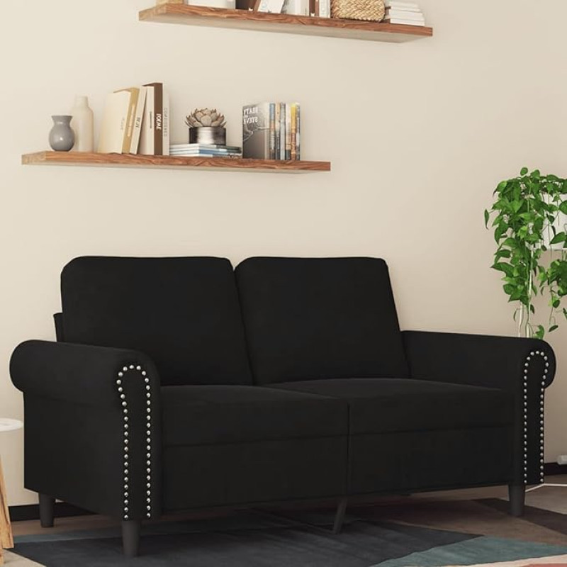 Brokky Loveseat 359524 2-Seater Sofa Couch 2-Seater Loveseats for Living Room Sofa Loveseats Black 120 cm Velvet