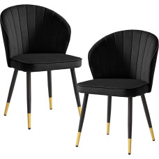 Wohnling Dining Room Chairs, Set of 2, Velvet Black Kitchen Chairs with Metal Legs, Shell Chair, Scandinavian Design, Upholstered Chair with Fabric Cover, Chair Padded