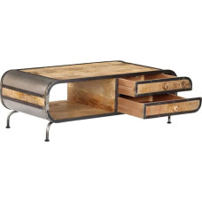 Tidyard Coffee Table 100 x 50 x 35 cm (L x W x H) with 2 Drawers and 1 Compartment | Design Living Room Table Country House Style | Wooden Table Iron Frame | Rustic Drawer Table Mango Solid Wood