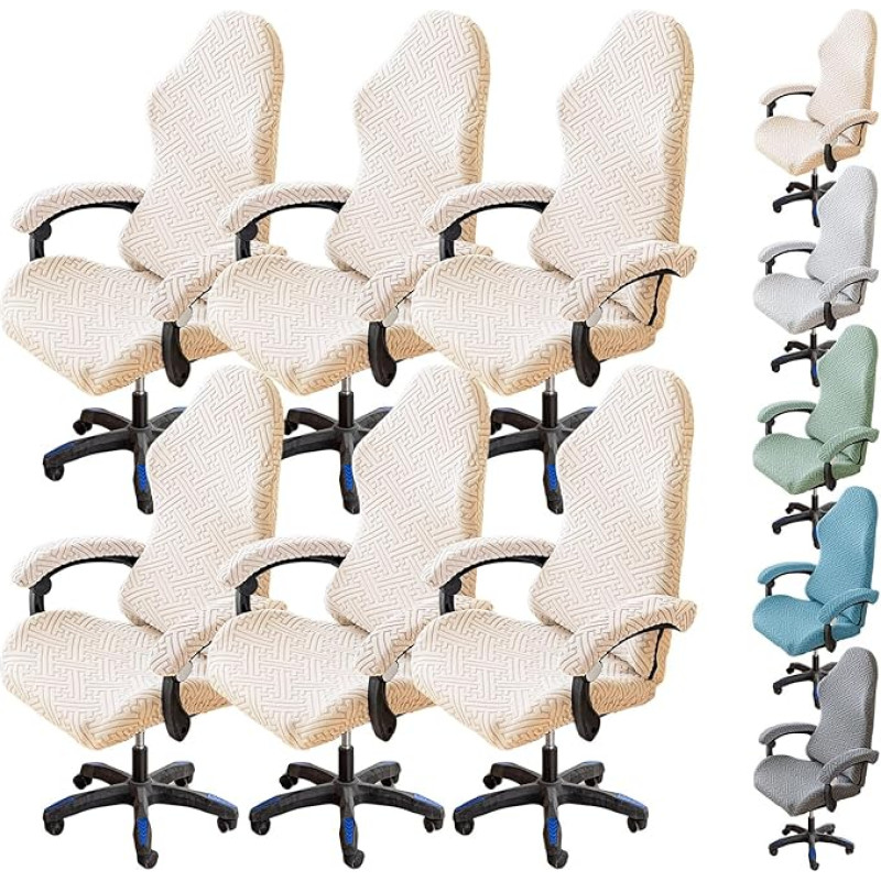 ouxei Stretch-Bürostuhlbezug-Set (1/2/4/6) – Einteiliger Schonbezug Für Drehstühle Mit Hoher Rückenlehne Für Gaming-Schreibtische(Beige 6pcs)