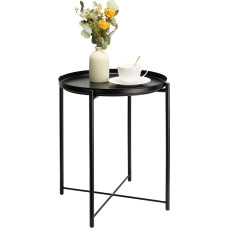 danpinera Tray Metal Side Table, Small Round Side Table, Sofa, Side Table, Round Metal Bedside Table, Outdoor Table for Indoor Use, Rustproof and Waterproof, Black