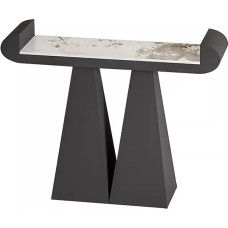 lyxamjrzyp Eingangstisch mit Steintischplatte, Sofatisch mit Metallgestell, Konsolentisch für Flur und Diele, Kratzfeste Steinoberfläche(White,55.1in/140cm)