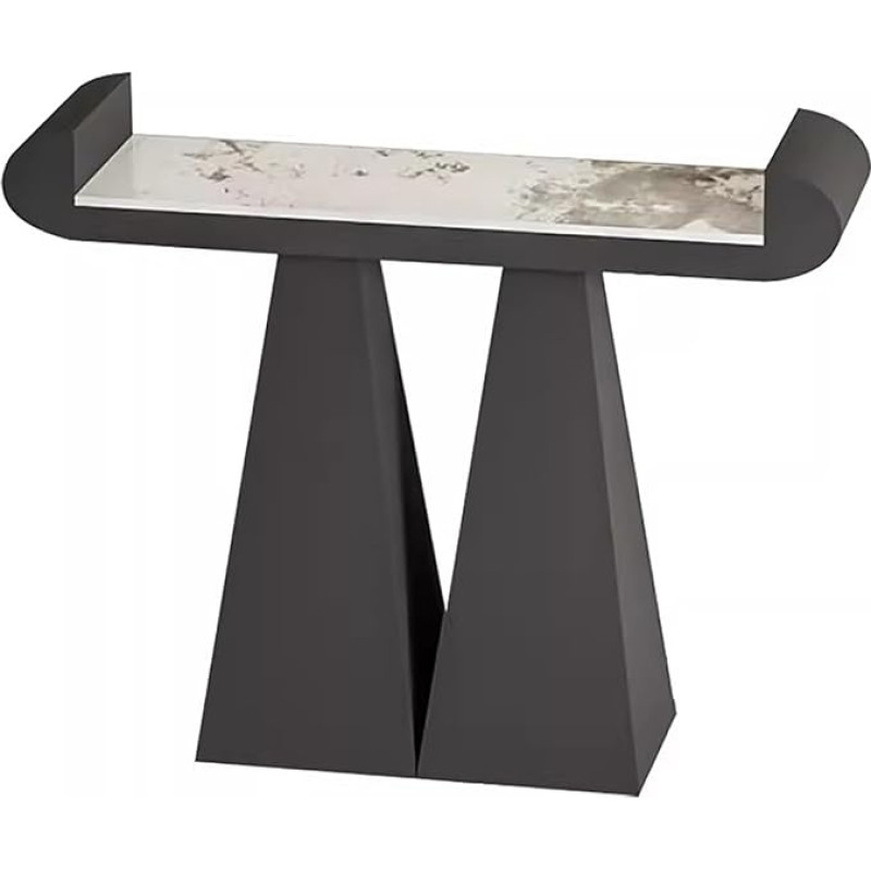 lyxamjrzyp Eingangstisch mit Steintischplatte, Sofatisch mit Metallgestell, Konsolentisch für Flur und Diele, Kratzfeste Steinoberfläche(White,55.1in/140cm)