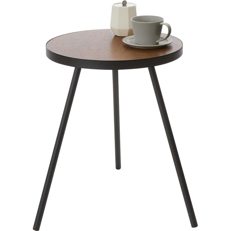 Yamazaki 5559 Tower Round Side Table, Black, Steel/Wood, Minimalist 49 x 48 x 50 cm