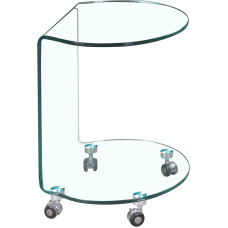 Meubletmoi Round Glass Side Table - Transparent Glass End Table on Wheels - Ambiance Modern - Ice