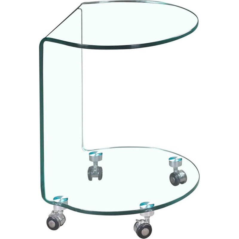 Meubletmoi Round Glass Side Table - Transparent Glass End Table on Wheels - Ambiance Modern - Ice