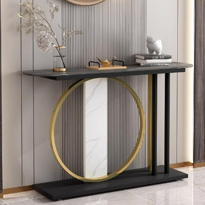 YVYKFZD Narrow Console Table, Industrial Side Table, Sofa Table, Hallway Table with Open Shelves, Entrance Table for the Entrance Area, Easy to Assemble (Nero,120 cm/47.2 Inches)
