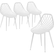 HOMCOM Set of 4 Dining Chairs, Modern Kitchen Chairs with Curved Backrest and Perforated Metal Legs, Plastic Chair for Kitchen, Bedroom and Living Room, White
