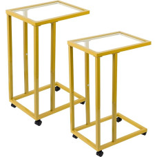 Fixwal C-Shaped Side Table Set of 2, Tempered Glass Coffee Table, Snack Side Table with Metal Frame, TV Tray, Table for Living Room, Bedroom, Coffee, Snack, Laptop, Sofa, Couch and Bed