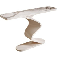 FOMWWVYS Konsolentisch, Moderner Konsolentisch aus Kunstmarmor, Eingangsbereich, Sofatisch for Wohnzimmer Flurtisch(White,L)