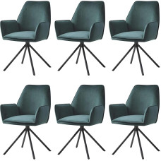Mendler Set of 6 Dining Chairs HWC-G67 Kitchen Chair Armrest Swivel Car Position Velvet MVG Green Legs Black