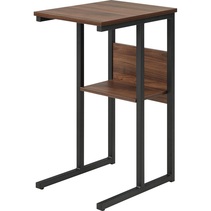 Huisenitre C-förmiger Beistelltisch, Beistelltisch mit Ablage, kleiner Couchtisch für kleine Räume, Wohnzimmer, Heimbüro, Walnussbraun