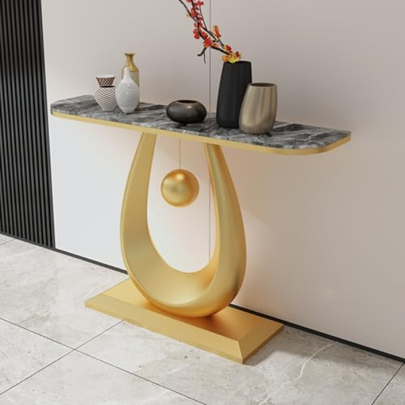 Moderner Goldener Akzenttisch – Stilvoller Konsolen- und Eingangstisch mit Stauraum für Wohnzimmer, Flur und Foyer – Zeitgenössisches Dekomöbel (150 cm)