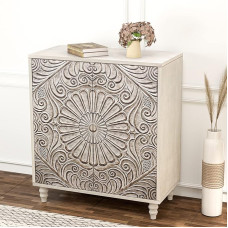 HOMPUS Accent Cabinet with Pattern Doors and Shelf, Wood Grain Rustic Buffet Sideboard, Coffee Bar, Storage Cabinet for Living Room, Kitchen, Bedroom, Light Growth