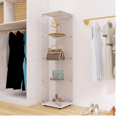 DULRLLY Glass Display Cabinet in White 164 x 42 x 36 cm Glass Display Case Standing with Lock for Books Wine Collectibles Modern Glass Display Cabinet for Living Room Bedroom Entrance