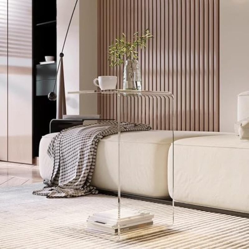 Console Hallway Table, Modern C-shaped Sofa Side Table for Living Room & Office, Acrylic Side Table, Small Coffee Table, Bedside Table